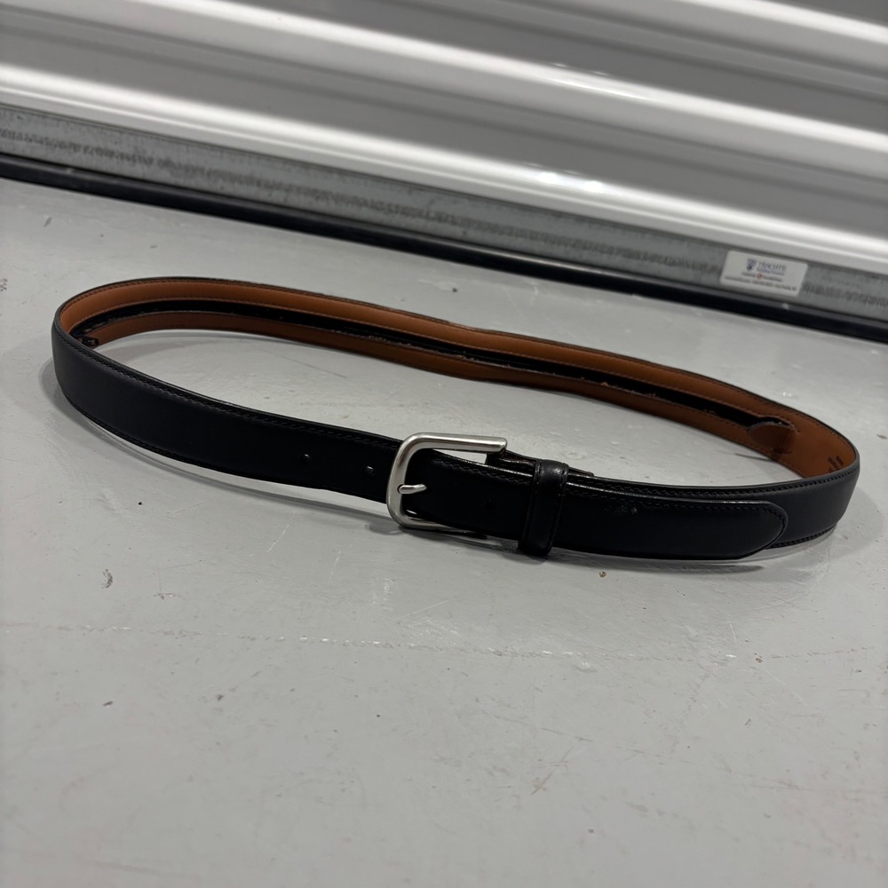 LL Bean Mens Black Leather Money Belt Size 36 Hidden Zipper Travel Pocket 280924